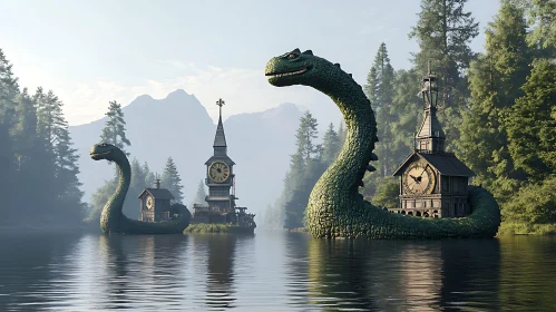 Serpentine Lake Dragons with Clock Towers