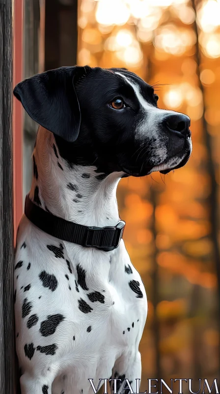 Spotted Dog in Autumn Woods AI Image