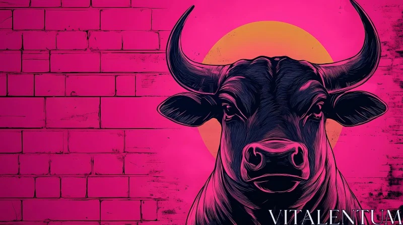 Urban Art of Bull with Sunset Background AI Image