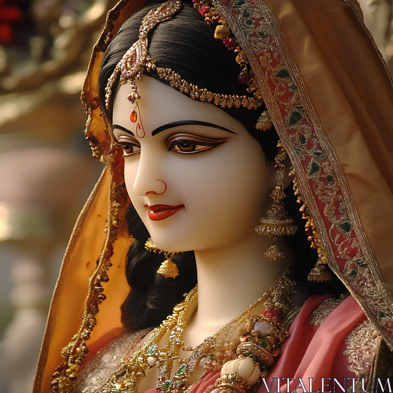 Serene Woman in Traditional Dress AI Image