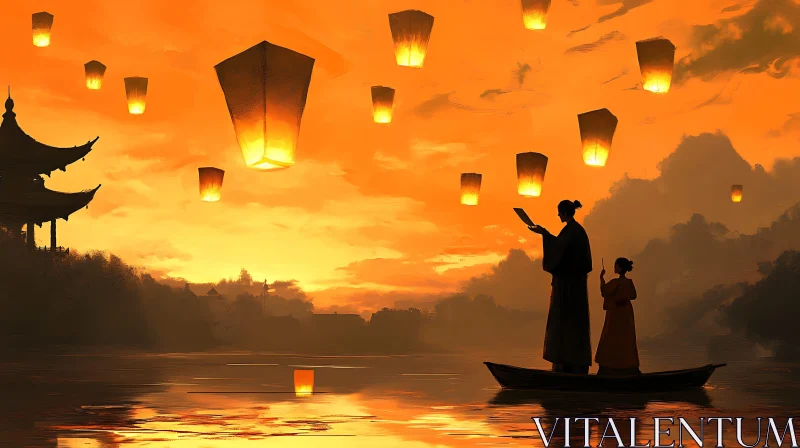 Floating Lanterns Over Still Waters AI Image