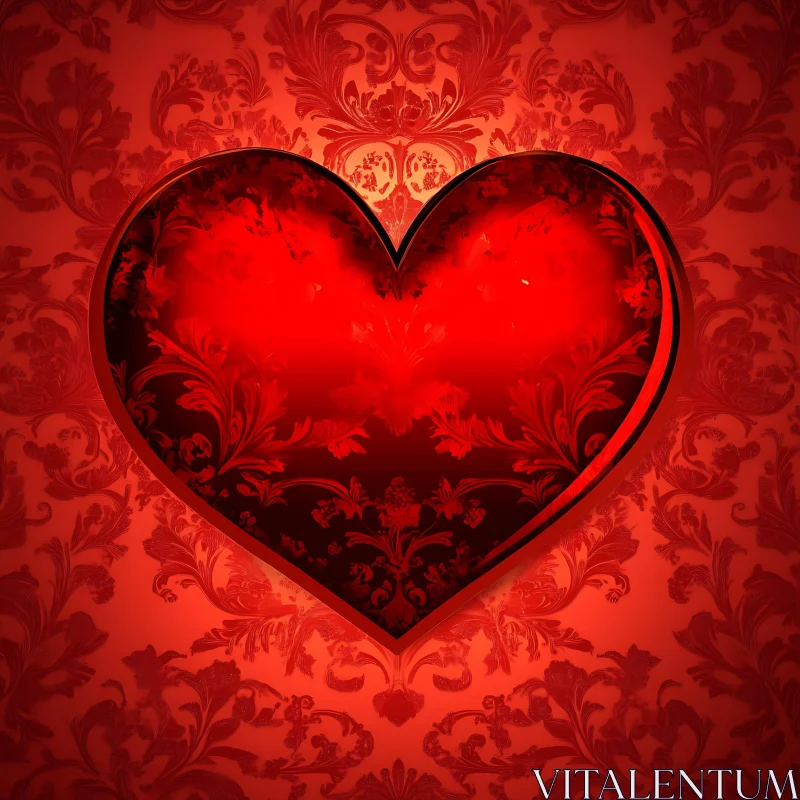 AI ART Floral Heart on Red Patterned Backdrop