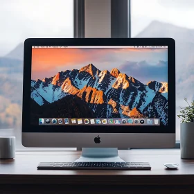 Modern Desktop Setup with Mountain Background