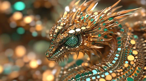 Gleaming Golden Dragon with Emerald Highlights