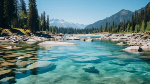 Breathtaking River Landscape with Clear Water and Mountains