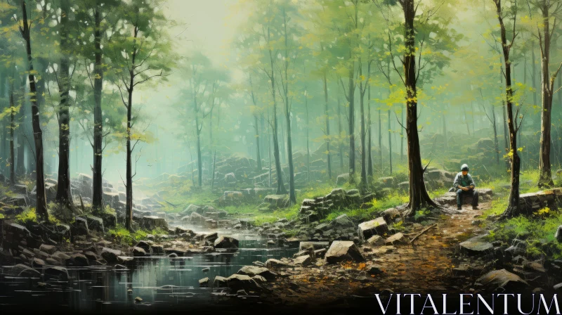 Captivating Painting of a Man in a Serene Forest AI Image