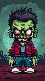 Cartoon Illustration of a Zombie Boy in a Graveyard