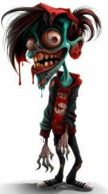Cartoon Zombie Boy - Black Hoodie, Red Eyes and Green Skin