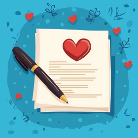 Romantic Letter with Heart and Pen