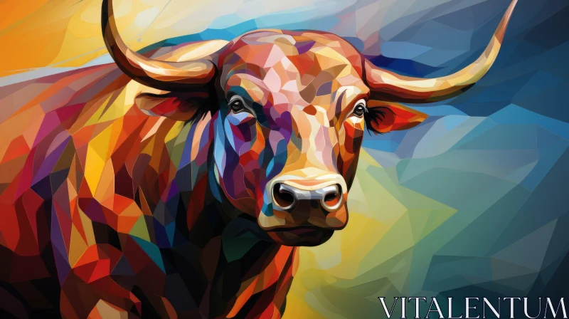 Colorful Cubist Bull Painting in Pixel-Art Style AI Image