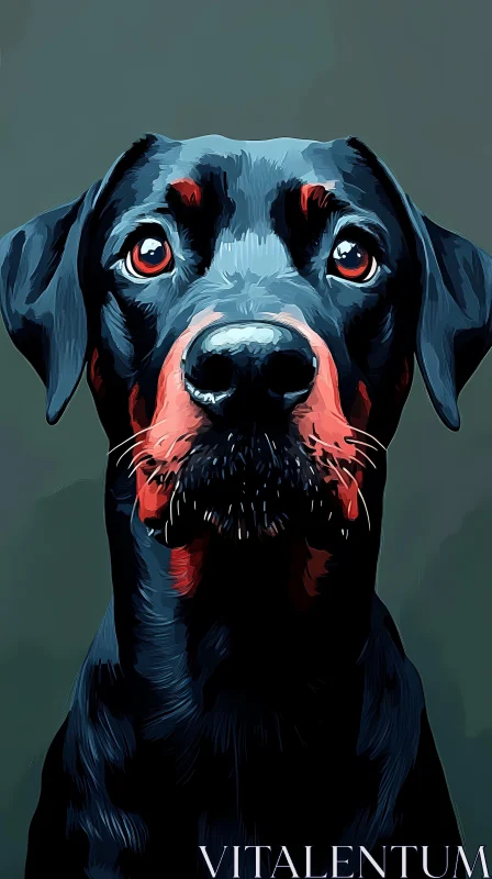 Illustrated Dog with Red Highlights AI Image