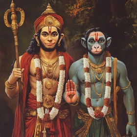 Two Hindu Gods in Traditional Attire