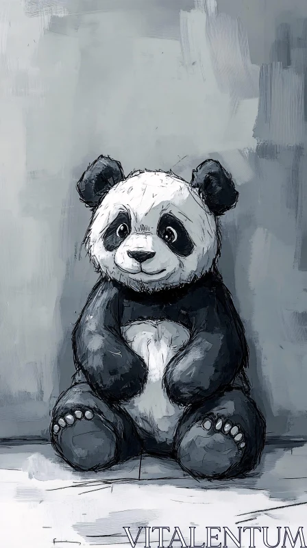 Adorable Panda Art in Black and White AI Image