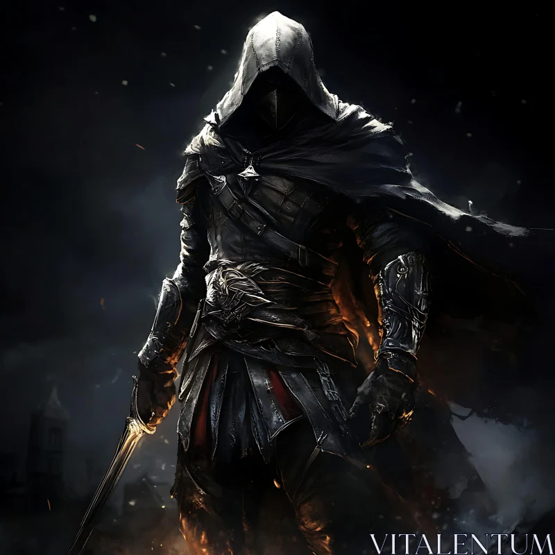 AI ART Hooded Assassin in Dark Armor Artwork