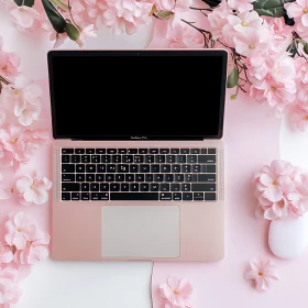 Elegant Laptop Workspace with Floral Elements