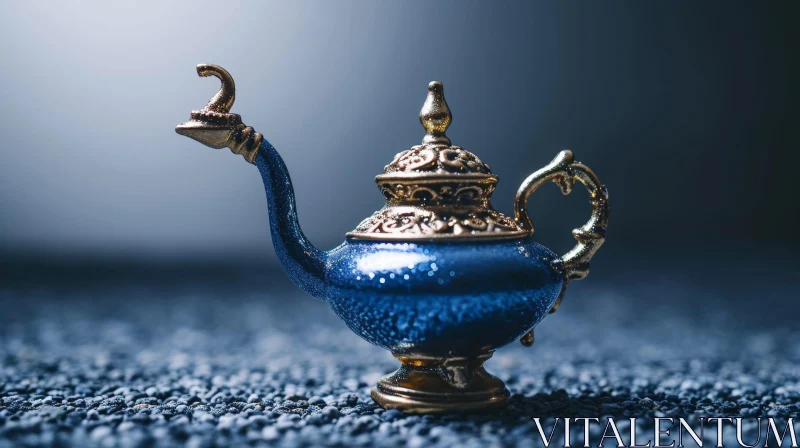 Enchanting Blue and Gold Genie's Lamp | Captivating Photography AI Image