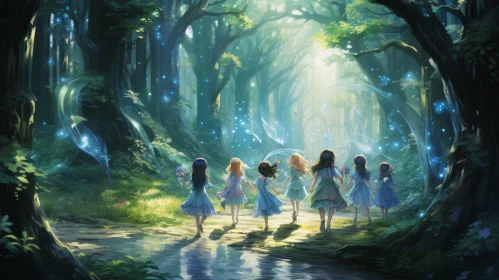 Enchanting Forest Scene with Beautiful Girls