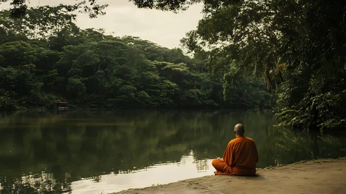 Peaceful Meditation by the Lakeside Forest