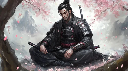 Meditative Warrior in a Spring Landscape