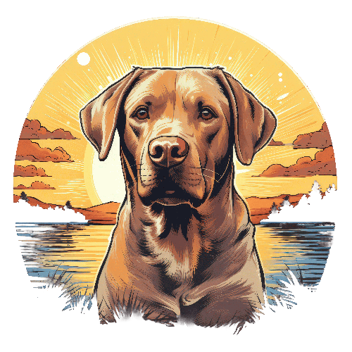 POD Design Labrador Retriever Dog at Sunset Lake - Digital Art