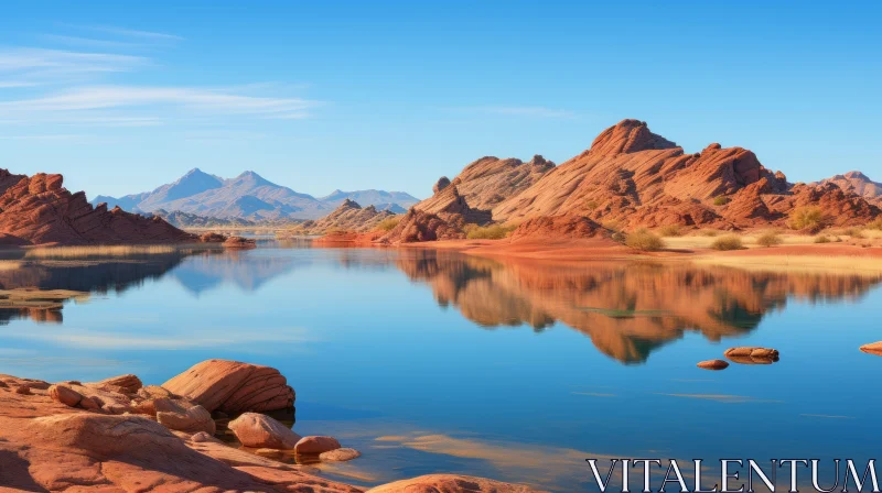 Lakeside Mirage in the Desert - A Colorscape of Vibrant Hues AI Image