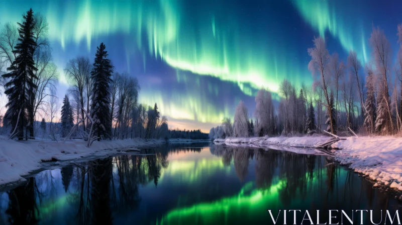 Mesmerizing Winter Landscape Featuring Aurora Borealis and Detailed Skies AI Image