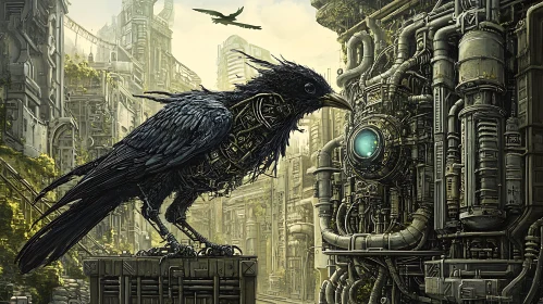 Raven Robot in Futuristic City