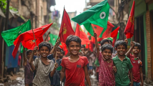 Kids Celebrating with Flags