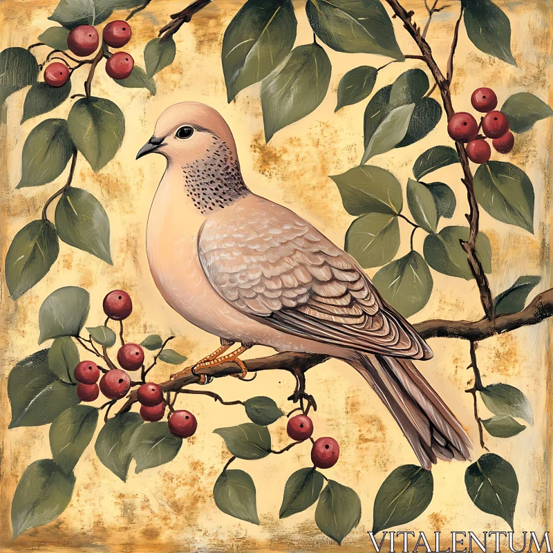 Bird Perched on Berry Branch AI Image