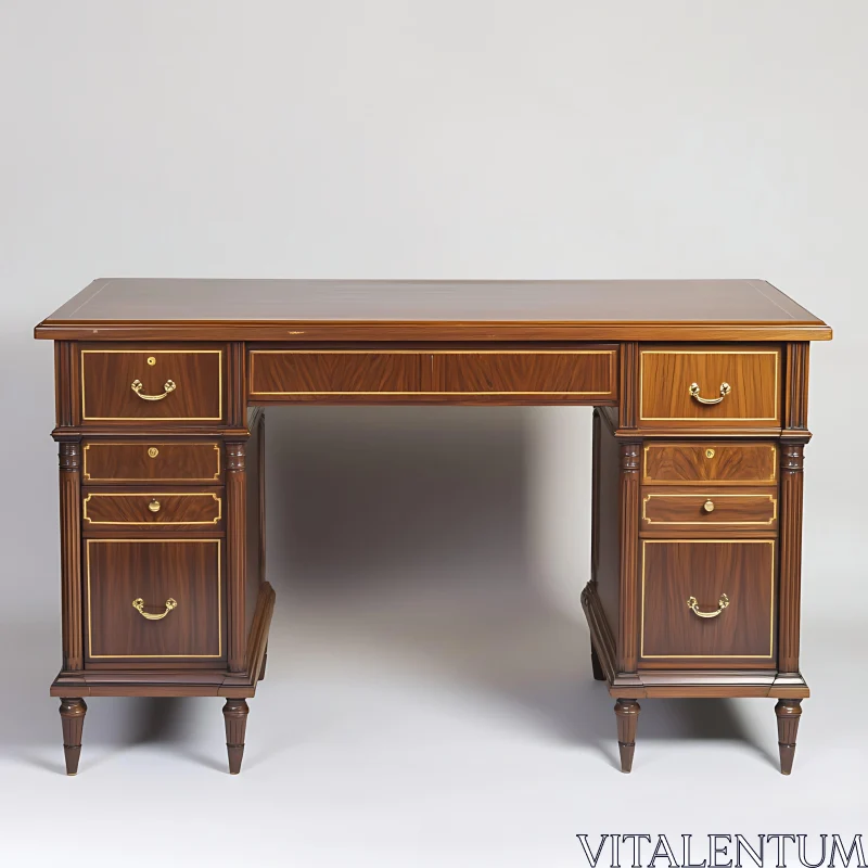 Classic Wooden Office Desk with Polished Finish AI Image