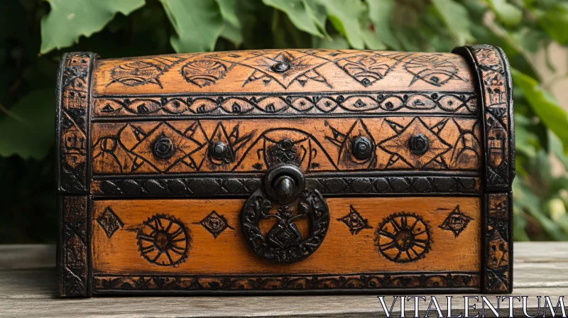 AI ART Vintage Carved Wooden Treasure Chest