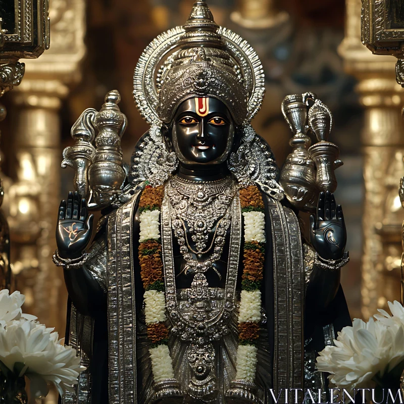 Ornate Deity Sculpture: Religious Art Piece AI Image