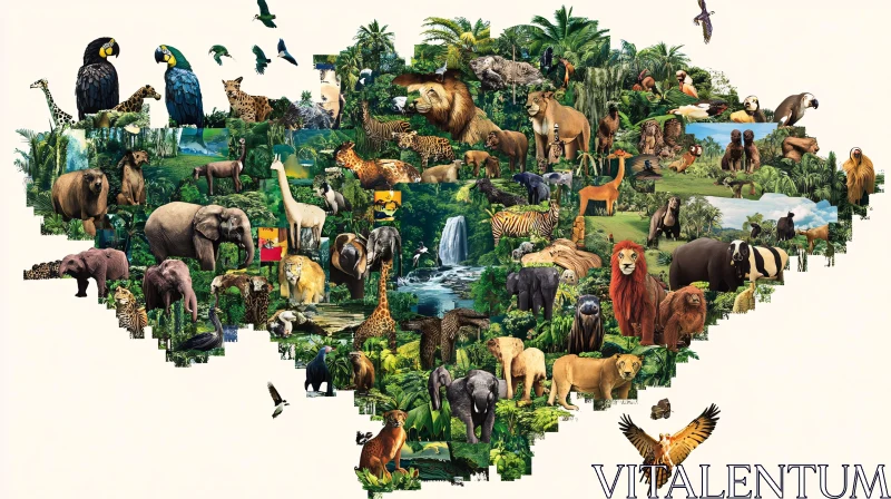 Jungle and Forest Wildlife Collage AI Image