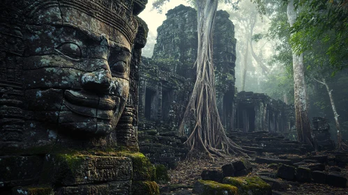 Stone Face in Temple Ruins