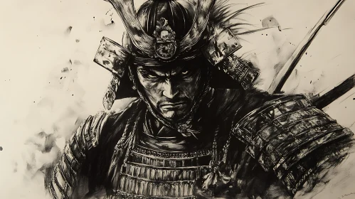 Monochrome Samurai Warrior in Armor