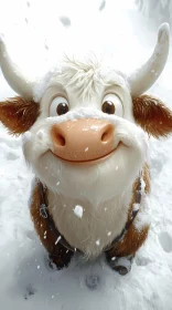 Joyful Cow in Winter Snow