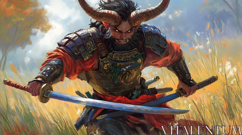 AI ART Fierce Oni Warrior with Swords