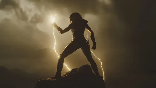 Silhouette of a Woman with Lightning
