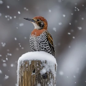 Winter Bird on Snowy Post