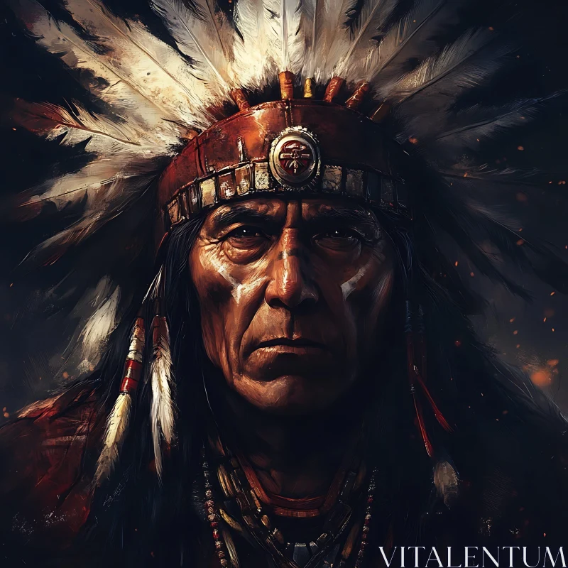 Stoic Native American Man Headdress AI Image