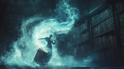 Enchanting Library Scene with Magical Figure