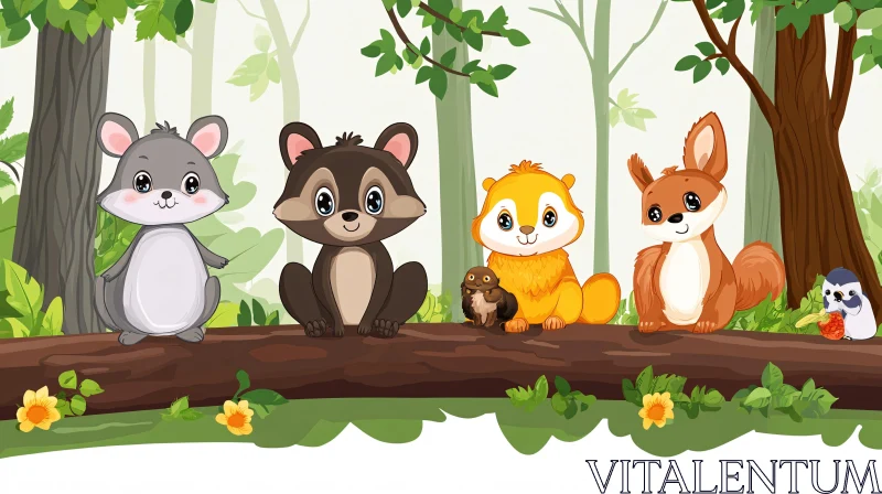 Adorable Forest Animals Cartoon Illustration AI Image