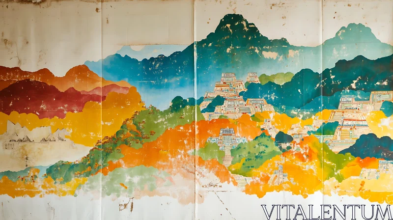 AI ART Pyramids and Mountains Mural