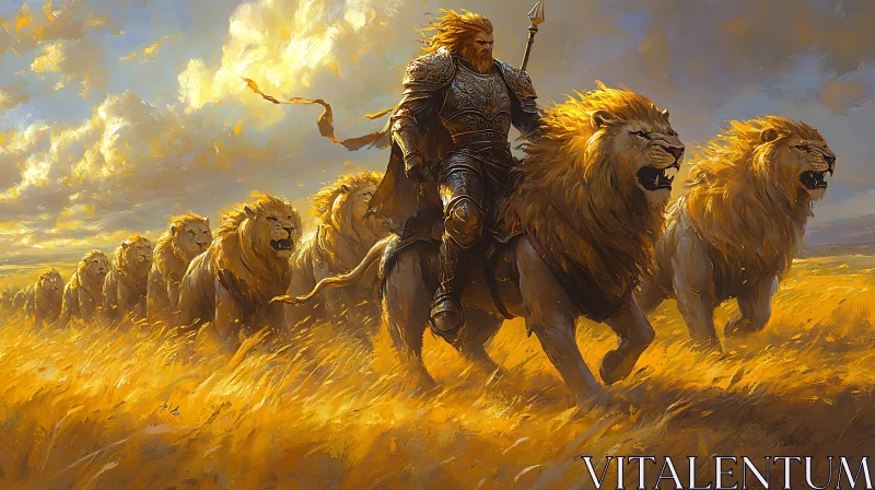 AI ART Lion Rider in Golden Plains