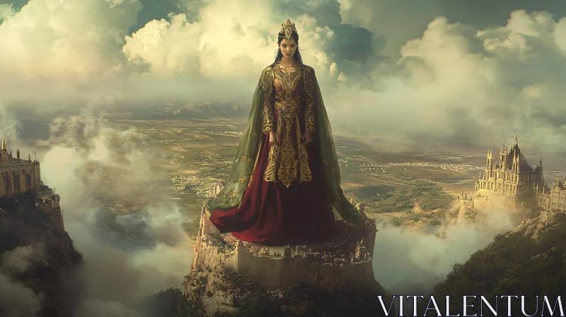 Regal Woman in Fantasy Landscape AI Image