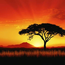 African Sunset Tree Silhouette