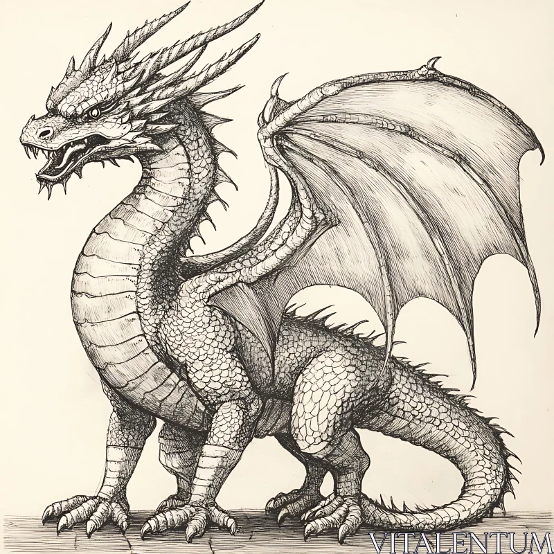 AI ART Detailed Dragon Drawing - Mythical Creature