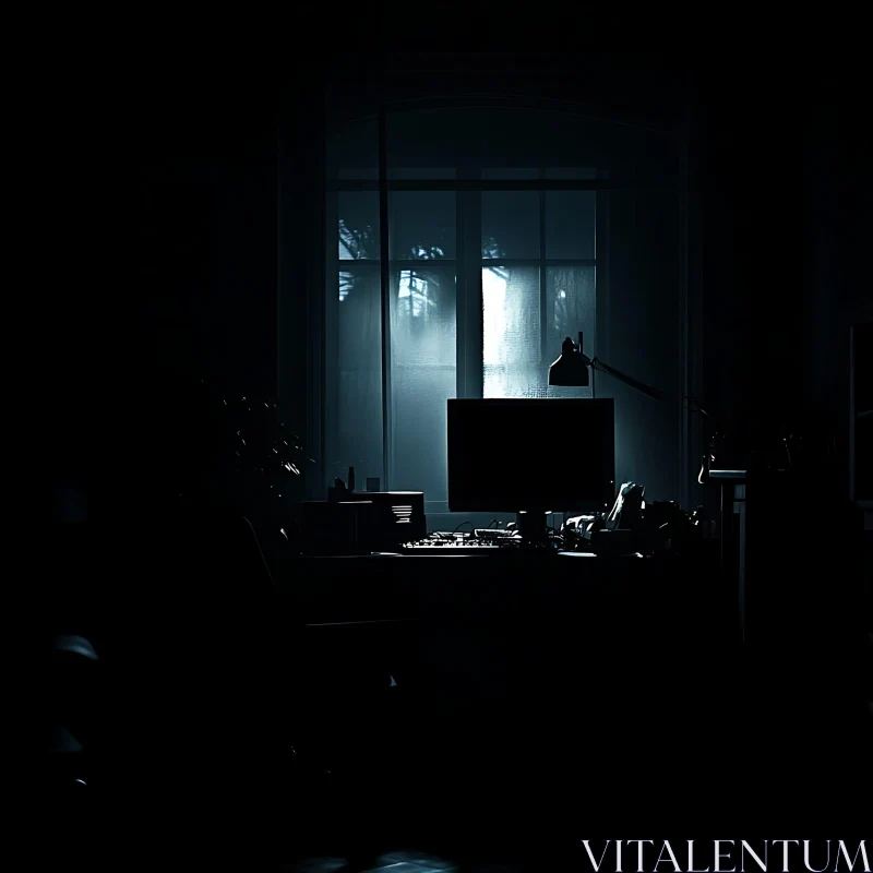 Dimly Lit Office Interior AI Image