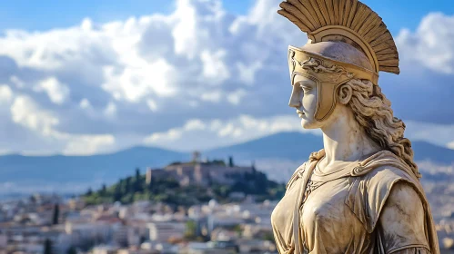 Marble Athena Statue with City View