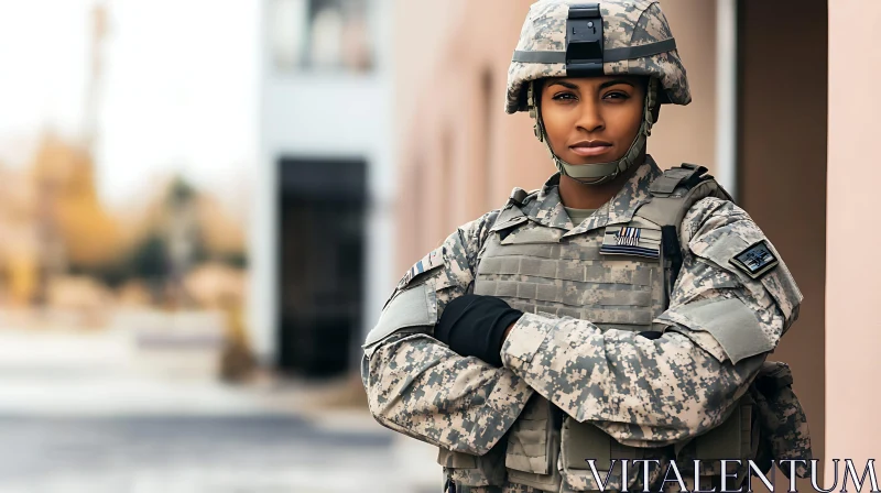 Strong Woman in Military Gear AI Image